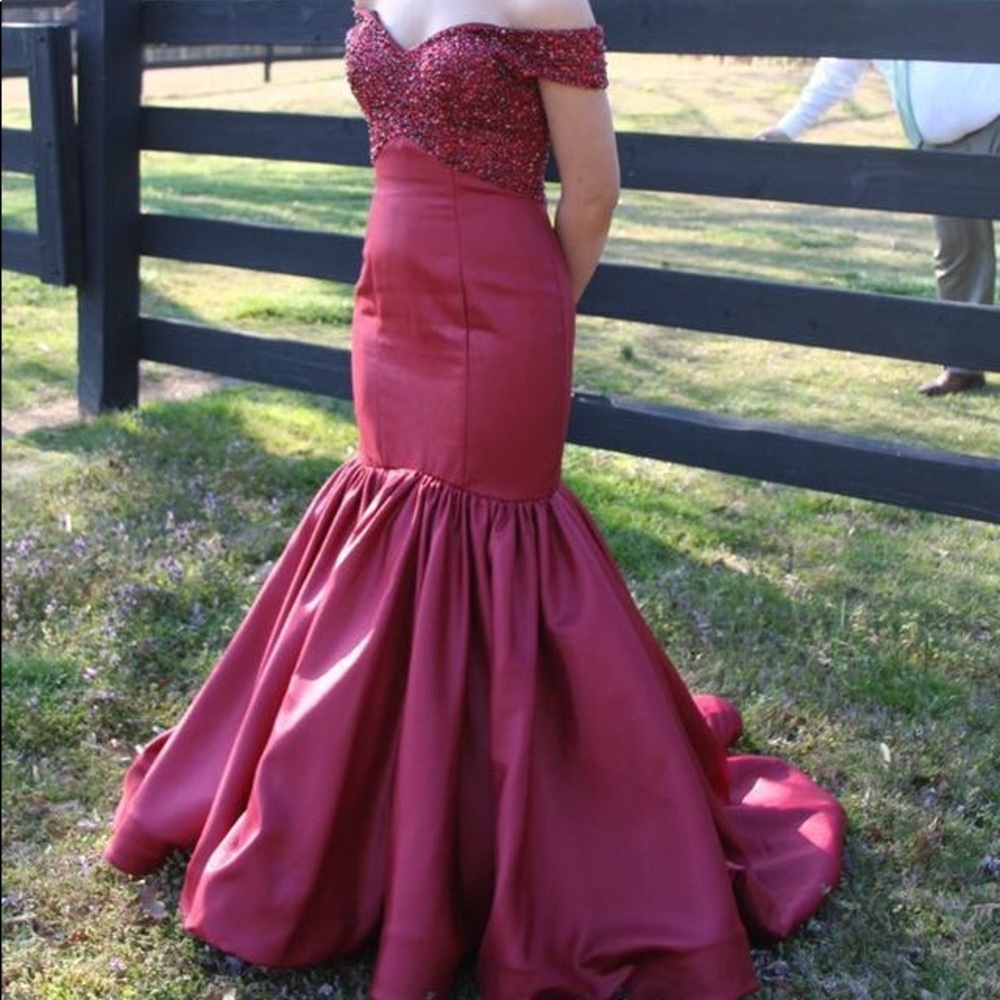 Wine mermaid prom dress